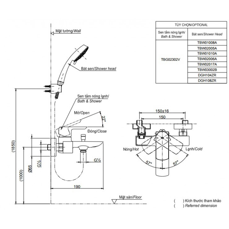 Vòi Sen Tắm TOTO TBG02302VA/TBW02006A Nóng Lạnh