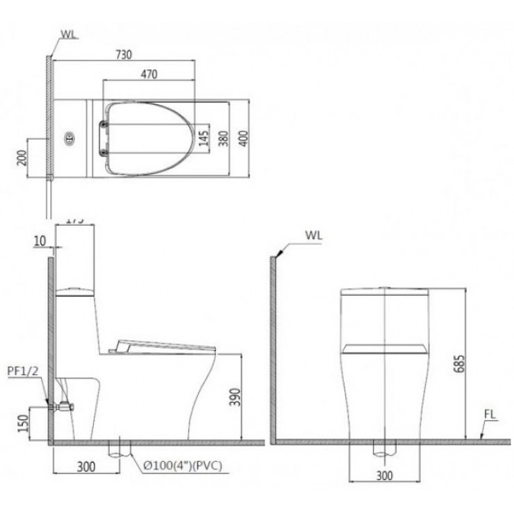 Bàn cầu kết hợp nắp cơ CD1356 -TAF060