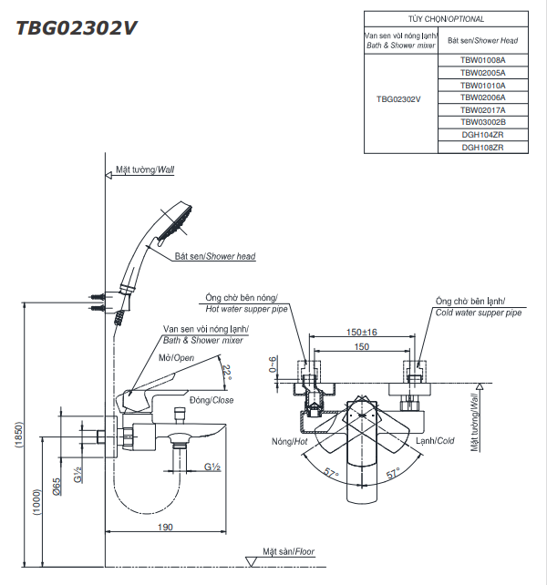 Vòi Sen Tắm TOTO TBG02302VA/DGH104ZR Nóng Lạnh