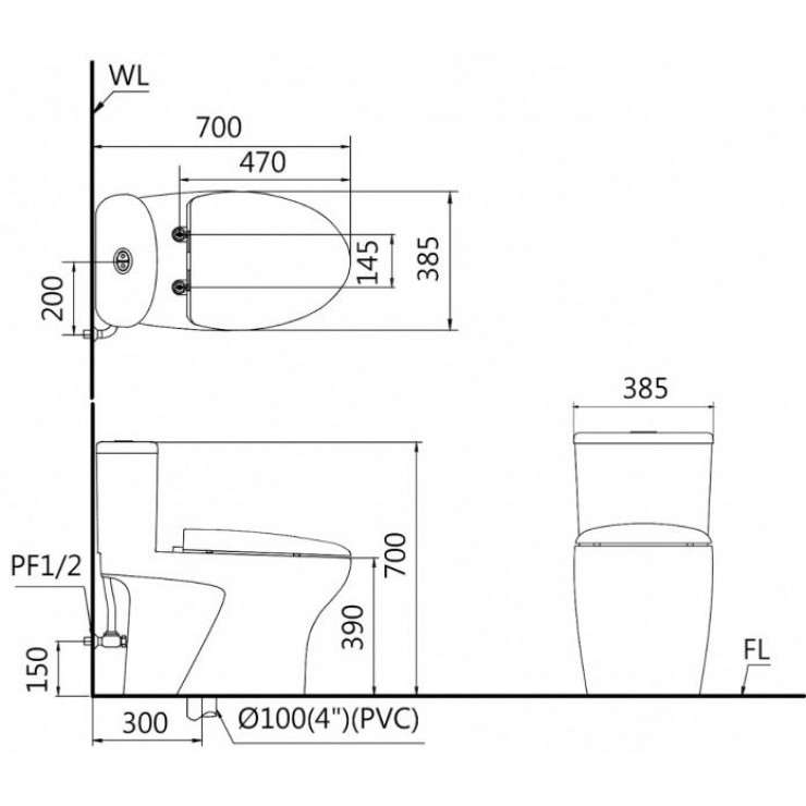 Bàn cầu kết hợp nắp cơ CD1394 -TAF060