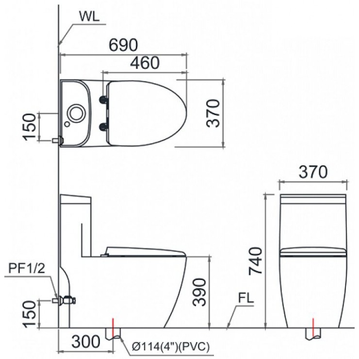 Bàn cầu kết hợp nắp điện tử CD1364 -TAF060H