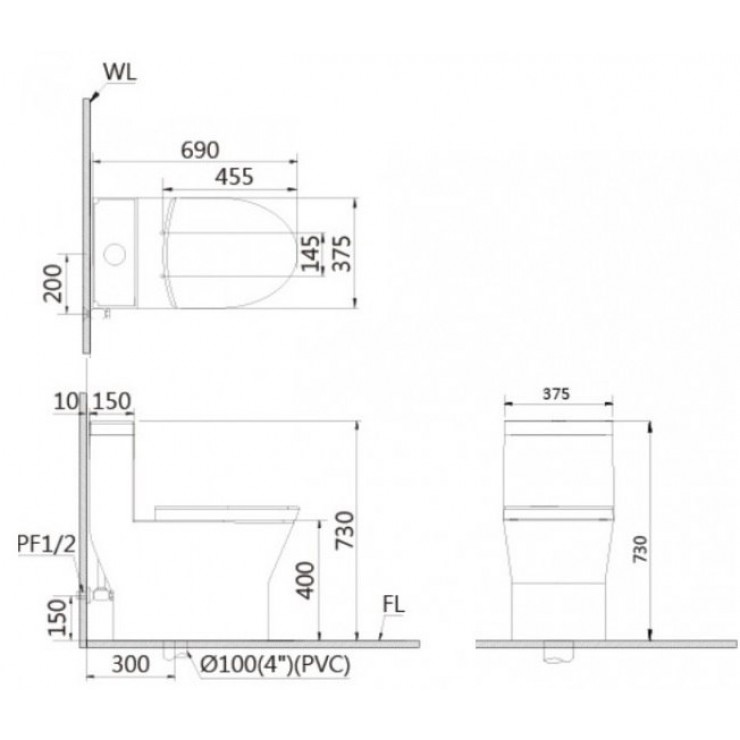 Bàn cầu kết hợp nắp điện tử CD1374 -TAF060H