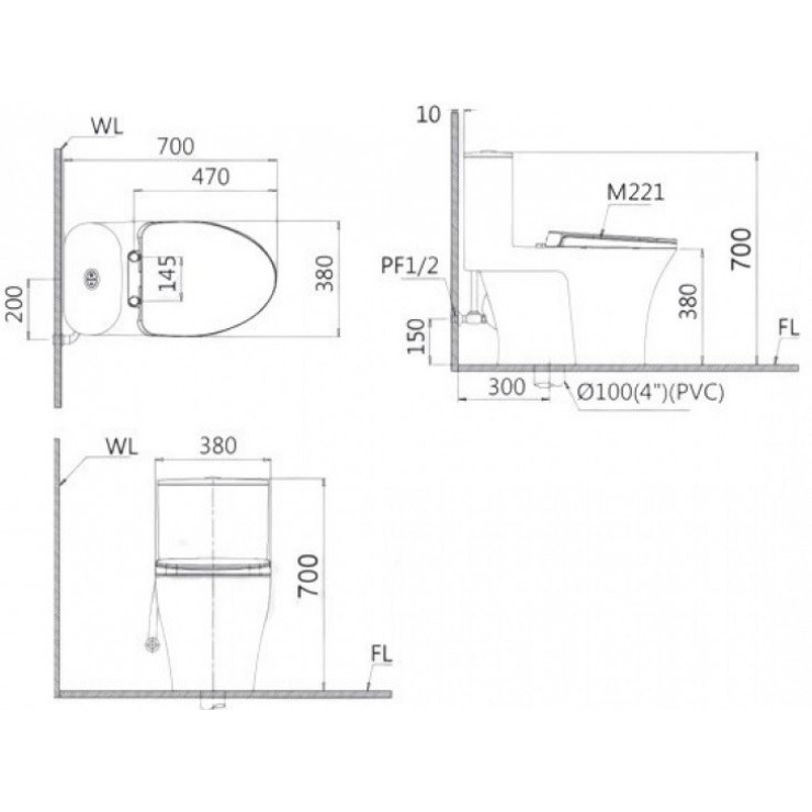 Bàn cầu kết hợp nắp cơ CD1375 -TAF060