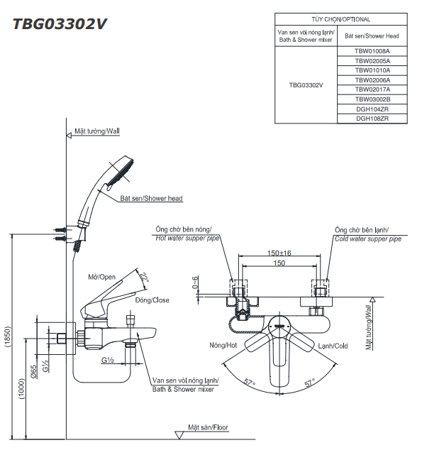 Vòi Sen Tắm TOTO TBG03302VA/DGH104ZR Nóng Lạnh