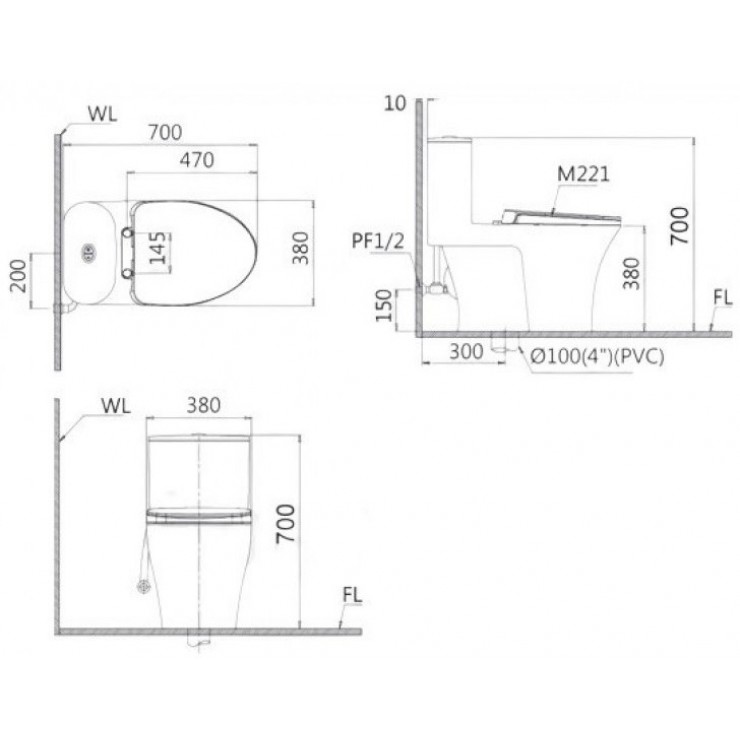 Bàn Cầu Một Khối kết hợp nắp cơ - CD1395 - TAF060
