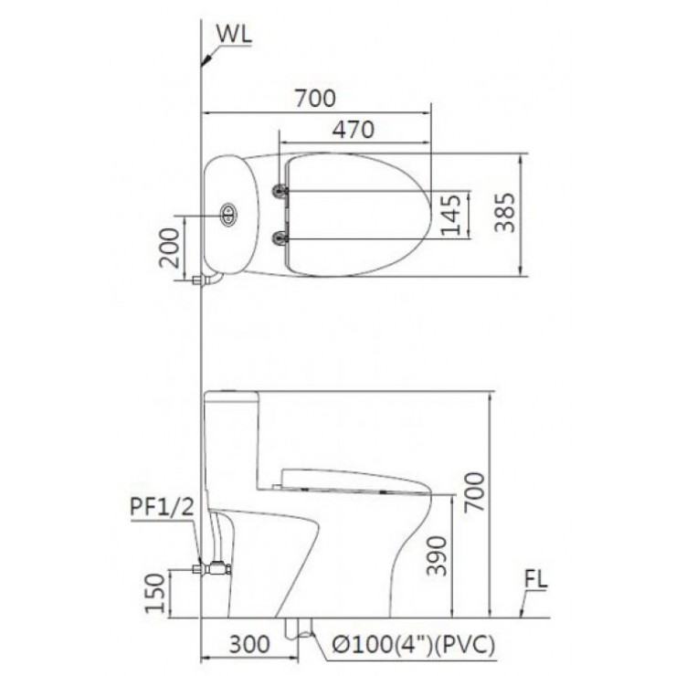 Bàn cầu kết hợp nắp điện tử CD1394-TAF200H