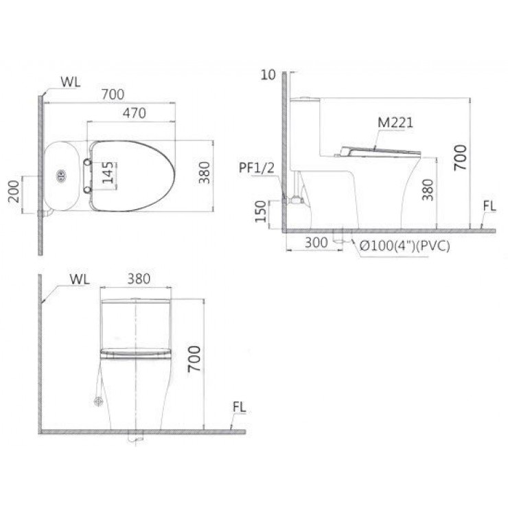 Bàn cầu kết hợp nắp điện tử CD1395-TAF200H