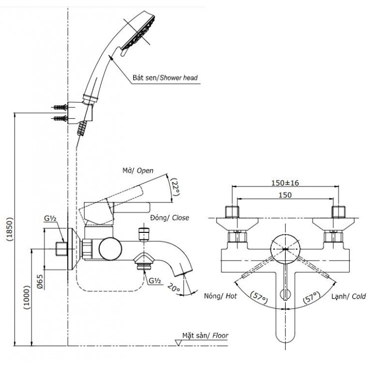 Vòi Sen Tắm TOTO TBG11302VA/TBW02005A Nóng Lạnh