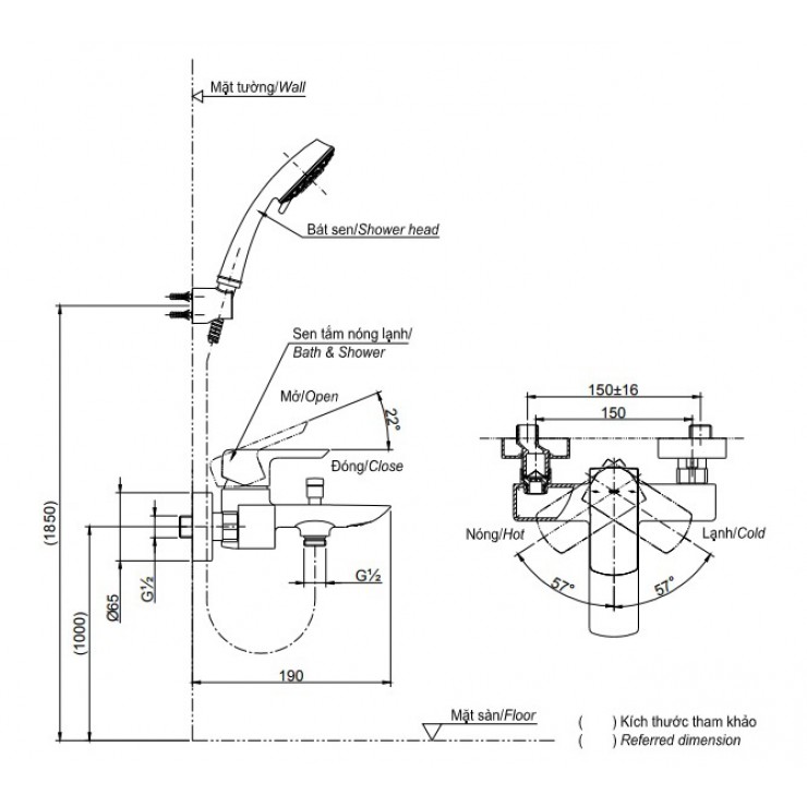 Vòi Sen Tắm TOTO TBG02302VA/TBW01008A Nóng Lạnh