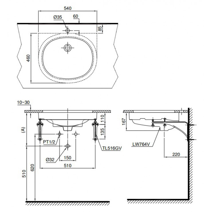 Chậu Lavabo TOTO LT764XW Âm Bàn