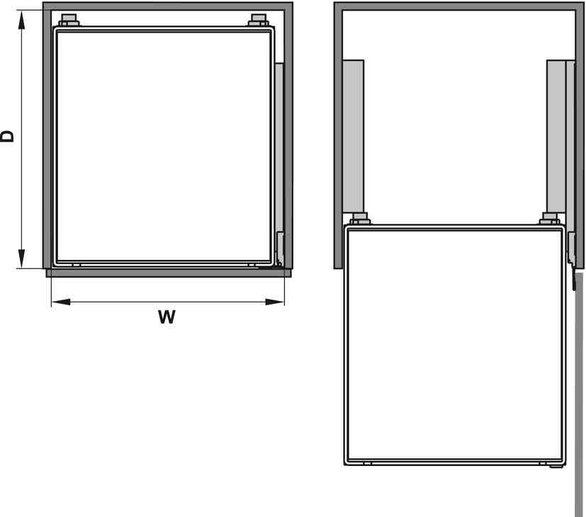 Giá kéo lọt lòng, cửa bản lề rộng Kessebohmer 600mm 540.26.667