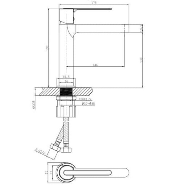 Vòi lavabo Huge Pamela thấp màu Matte black H-2600VB