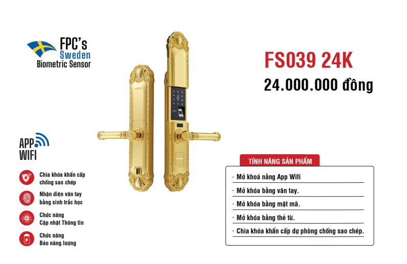 Khóa cửa đại sảnh FS039-1 24K