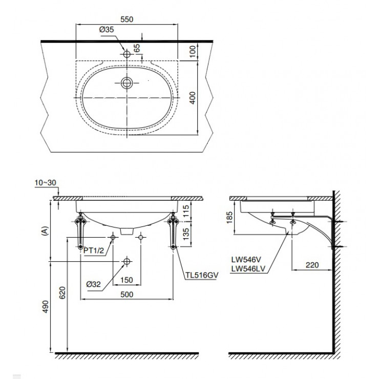 Chậu Lavabo TOTO LT546XW Âm Bàn Oval