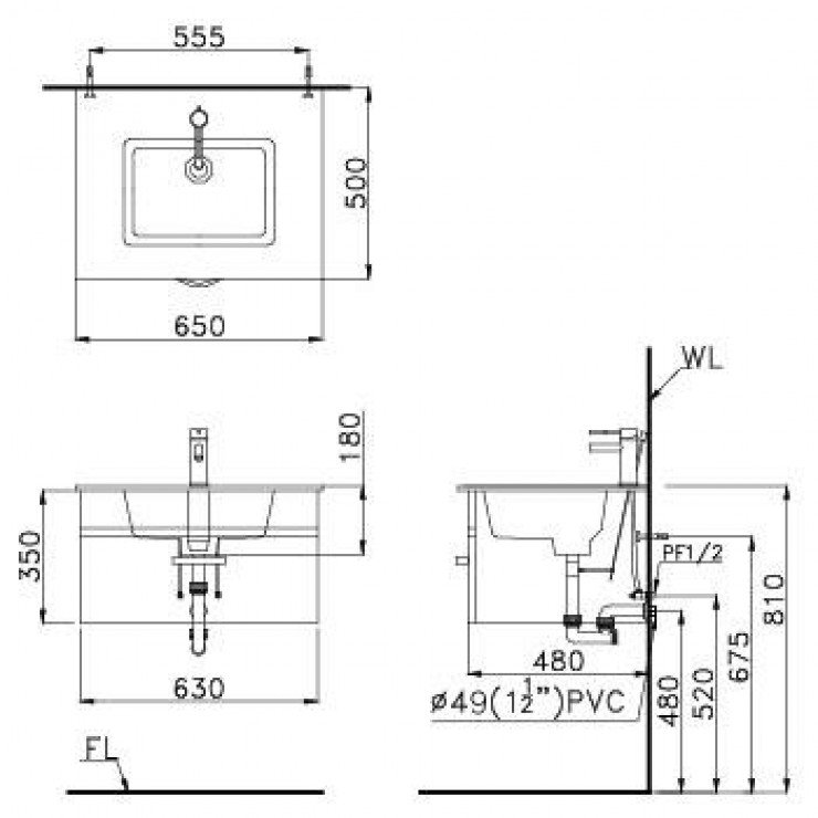 Chậu Rửa Lavabo Liền Bàn CAESAR LF5030