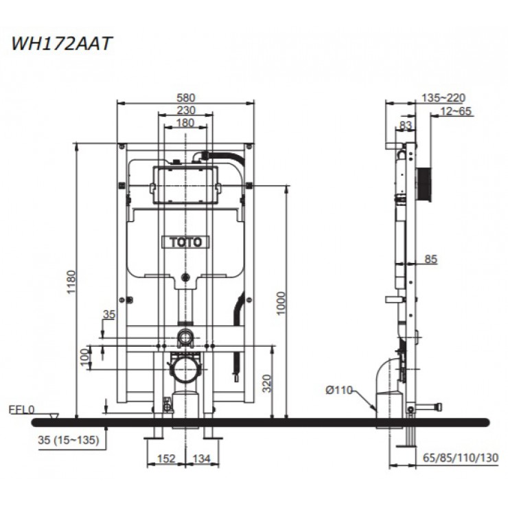 Két Nước Và Khung Âm Tường TOTO WH172AAT Tự Xả Nước