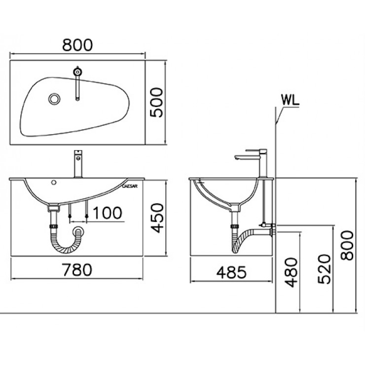Chậu Rửa Lavabo Liền Bàn CAESAR LF5036