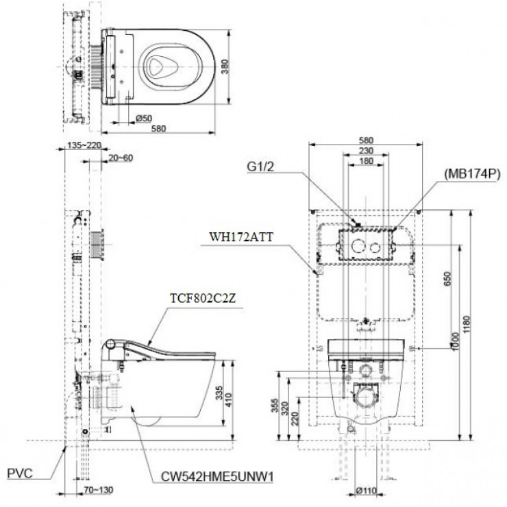Bồn Cầu TOTO CW542HME5UNW1/TCF802C2Z/WH172AAT Xả Tự Động