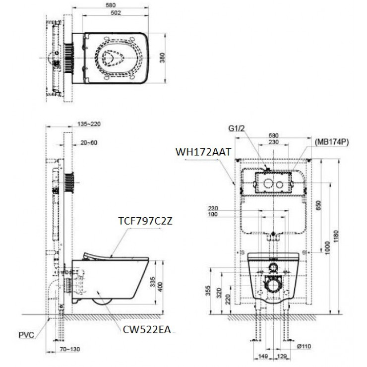 Bồn Cầu Treo Tường Kèm Nắp Điện tử TOTO CW522EA/TCF797C2Z/WH172AAT