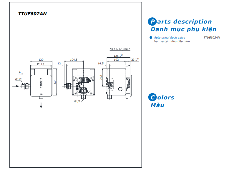 Van Xả Tiểu Cảm Ứng TOTO TTUE602AN 220V Âm Tường