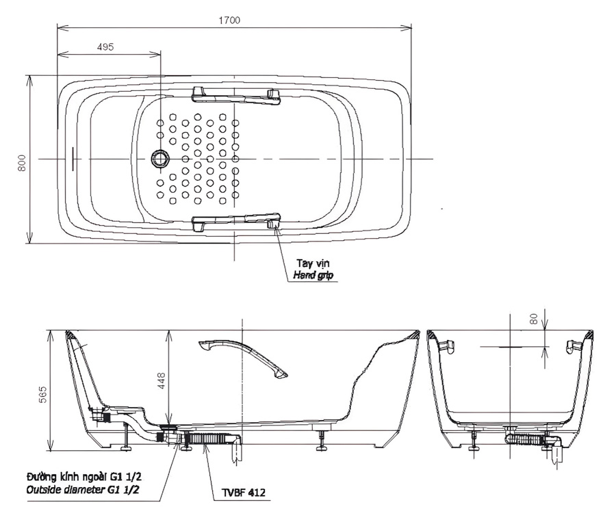Bồn tắm Galalato cao cấp PJY1724HPWENGW_TVBF412
