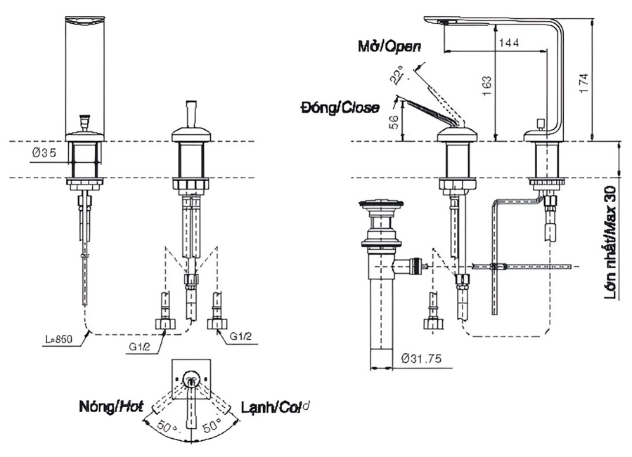 Vòi Lavabo TOTO TLP02304B Nóng Lạnh