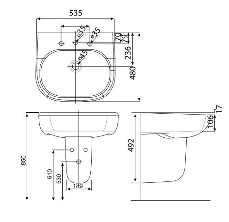 Chậu rửa treo tường American Standard 0955-WT/  0755-WT