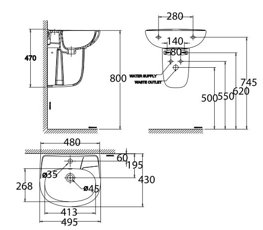Chậu rửa treo tường American VF-0947