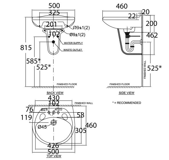 Chậu rửa treo tường American Standard VF-0969/  VF-0912