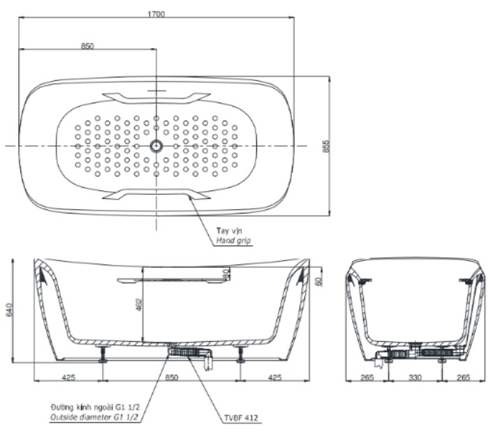 Bồn tắm TOTO Galalato cao cấp PJY1734PWENGW_TVBF412