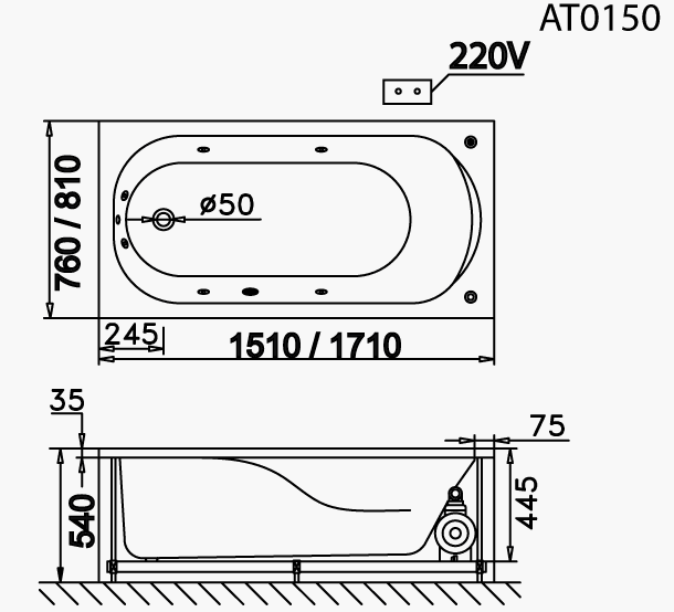 Bồn tắm xây Caesar AT0150