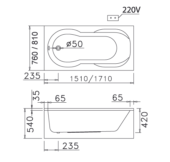 Bồn tắm nằm Caesar AT0370L/R có chân yếm