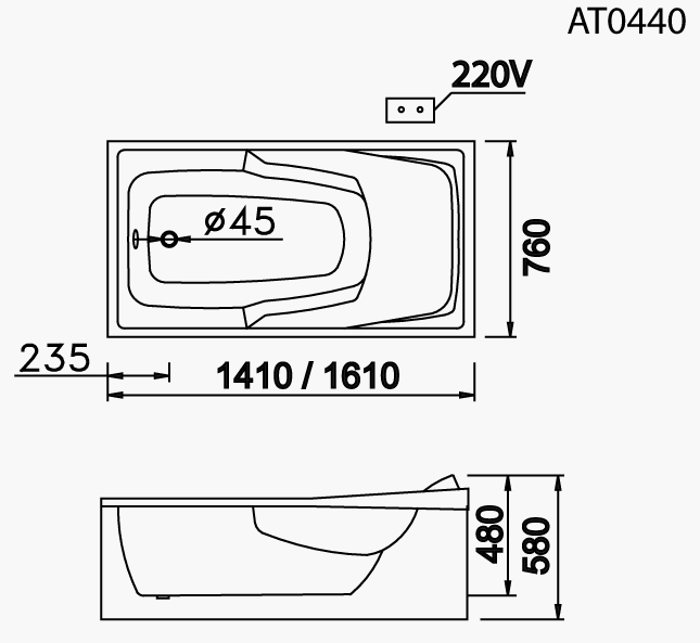 Bồn tắm xây Caesar AT0440 không chân yếm