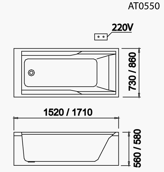 Bồn tắm xây Caesar AT0550 không chân yếm