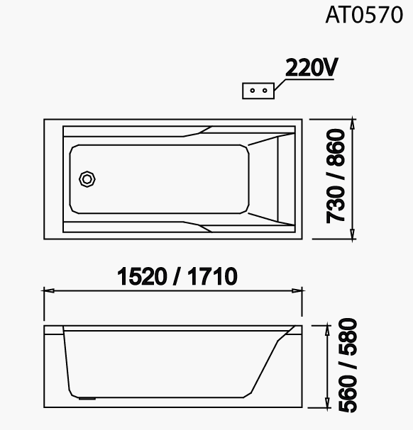 Bồn tắm xây Caesar AT0570 không chân yếm