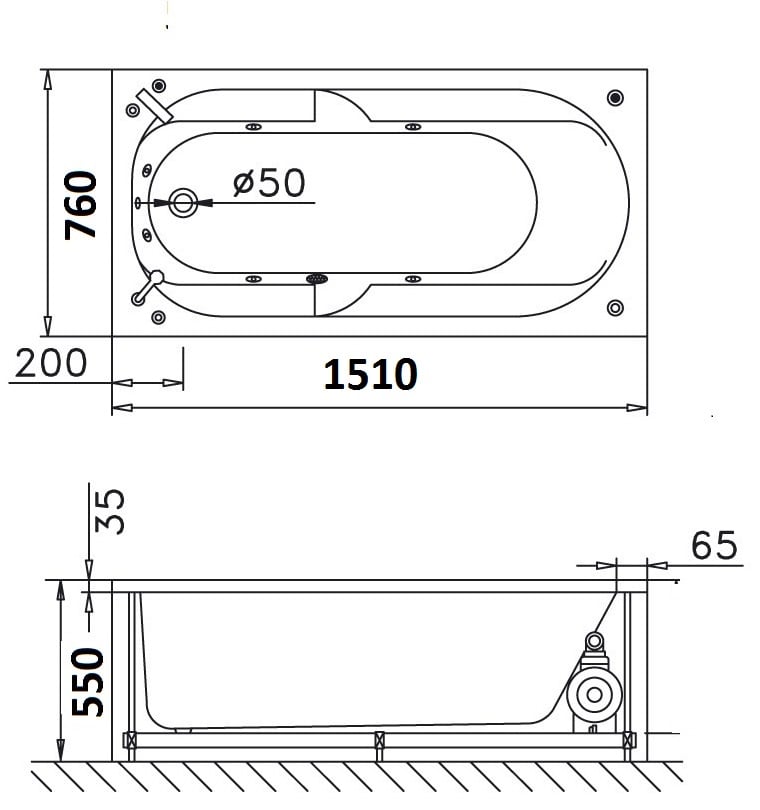 Bồn tắm xây Caesar AT0650 không chân yếm