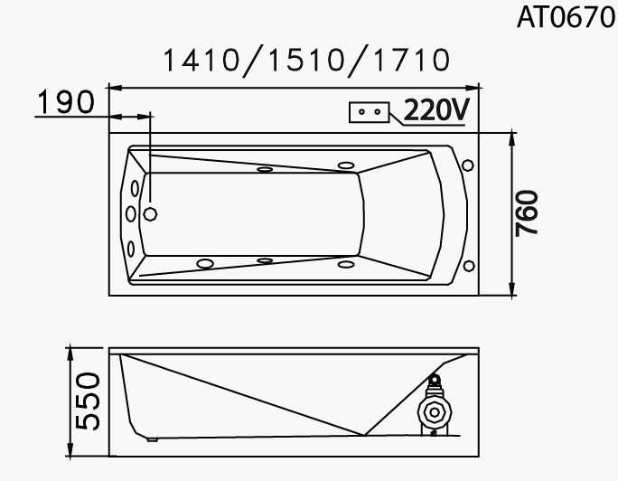 Bồn tắm xây Caesar AT0670 không chân yếm