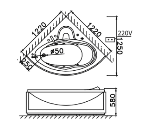 Bồn tắm góc xây Caesar AT5120A không chân yếm