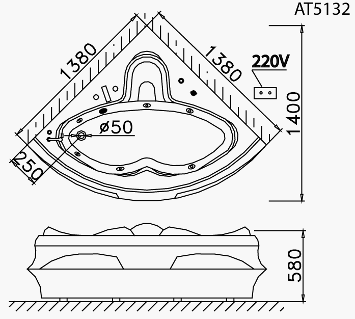 Bồn tắm góc Caesar AT5132 có chân có yếm