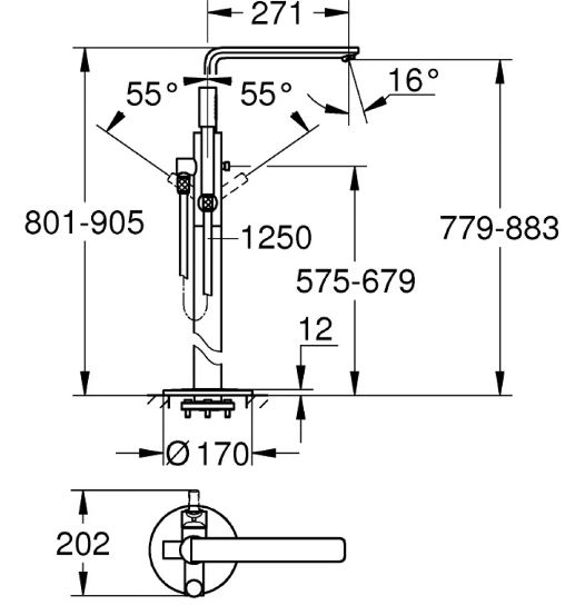 Vòi Sen Bồn Tắm Grohe 23792001/29086000 Đặt Sàn Lineare