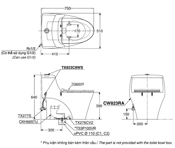 Bồn Cầu Một Khối TOTO MS823DRT8