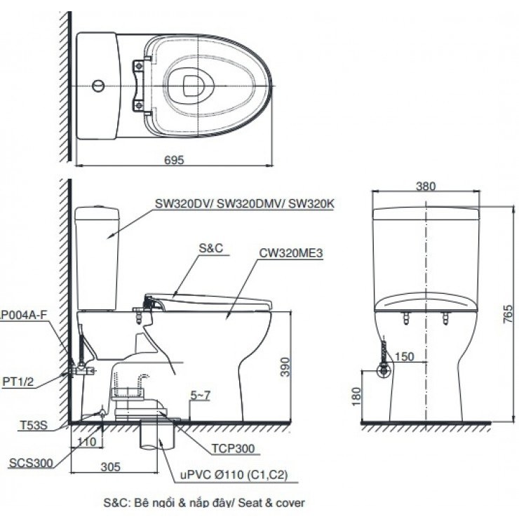 Bồn cầu hai khối TOTO CS320DRT10