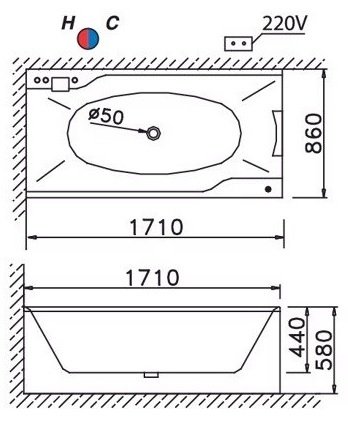 Bồn Tắm Caesar AT0870L/R 1.7 Mét Chân Yếm