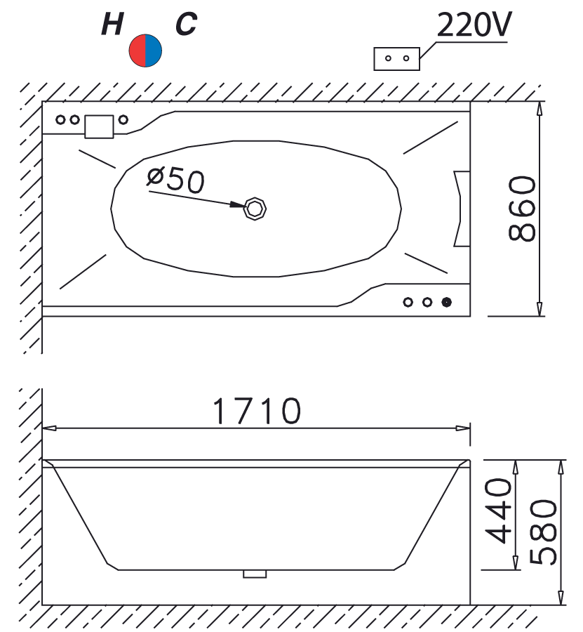 Bồn Tắm Massage Xây 1.7M CAESAR MT0870