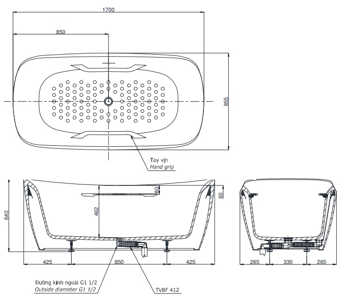 Bồn tắm TOTO Galalato cao cấp PJY1734PWENMW_TVBF412