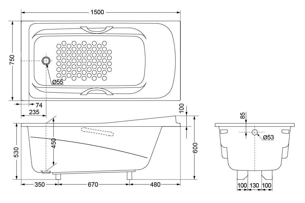 Bồn tắm ngọc trai TOTO PPY1560HPE có tay vịn