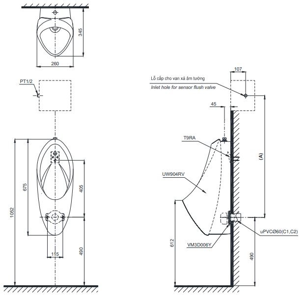 Tiểu nam treo tường TOTO UT904R