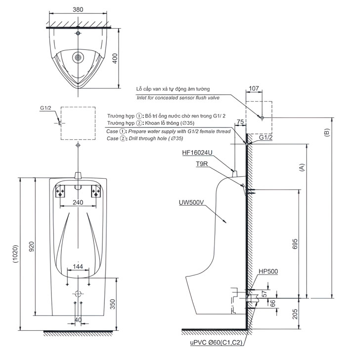 Tiểu nam treo tường TOTO UT500T
