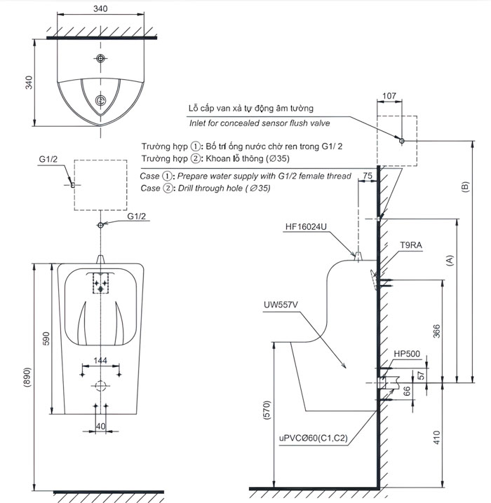 Bồn tiểu nam treo tường TOTO UT557T