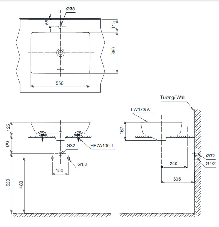 Chậu lavabo đặt bàn TOTO LT1735